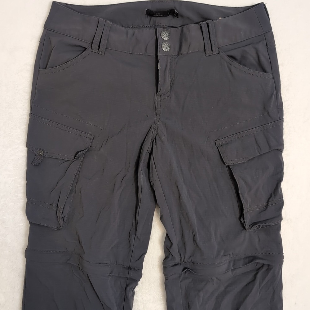 PRANA Cargo Pants Womens 4 Gray Convertible Zip Off Shorts Roll Up Tabs Outdoors
